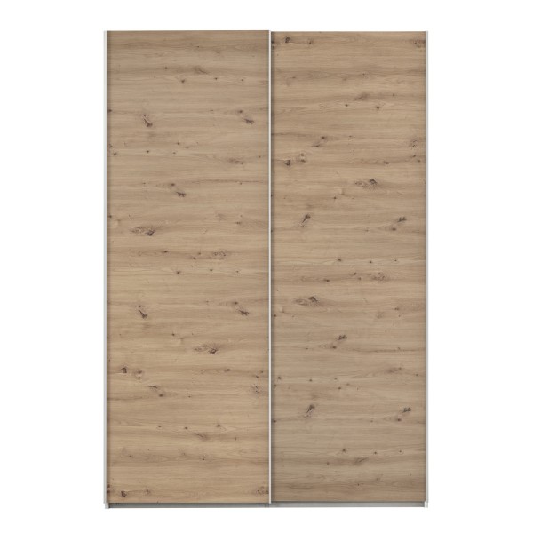 Vista frontale Armadio camera da letto in legno struttura Bianca con due ante scorrevoli Rovere Artisan modello Sliding Totò Piccinni