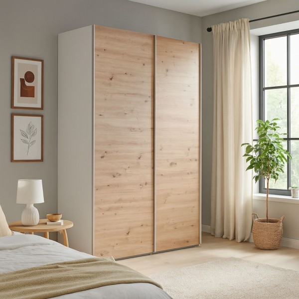Vista ambientata Armadio in legno struttura Bianca con due ante scorrevoli Rovere Artisan modello Sliding Totò Piccinni