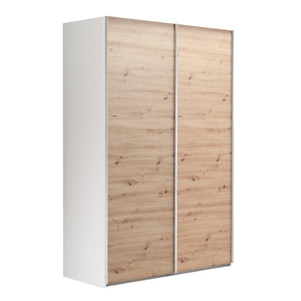 Vista diagonale Armadio in legno struttura Bianca con due ante scorrevoli Rovere Artisan modello Sliding Totò Piccinni