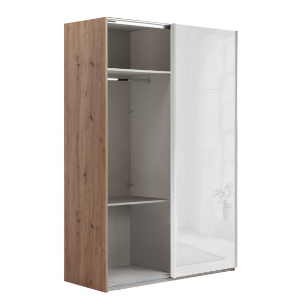 armadio scorrevole due ante bianco lucide, colore struttura rovere artisan. Modello Sliding, Totò Piccinni