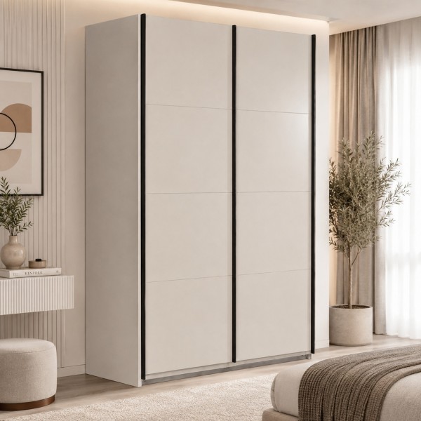 Vista ambientata con ante chiuse Armadio moderno in legno struttura Cashmere con 2 ante cashmere lucido a specchio modello Sliding Totò Piccinni