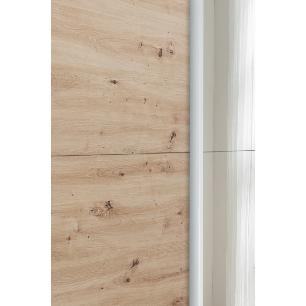 Dettaglio Armadio ante scorrevoli  in legno struttura Bianco con due ante scorrevoli, 1 Rovere Artisan e 1 a Specchio modello Sliding Totò Piccinni
