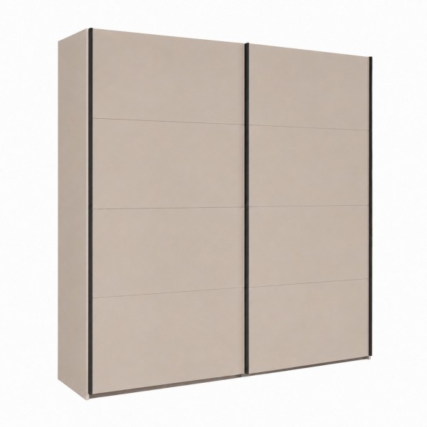 Vista diagonale con ante chiuse Armadio moderno in legno struttura Cashmere con 2 ante scorrevoli cashmere lucido modello Sliding Totò Piccinni