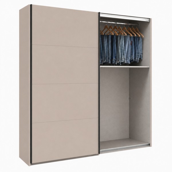 Vista diagonale con anta aperta Armadio ante scorrevoli in legno struttura Cashmere con 2 ante scorrevoli cashmere lucido  modello Sliding Totò Piccinni
