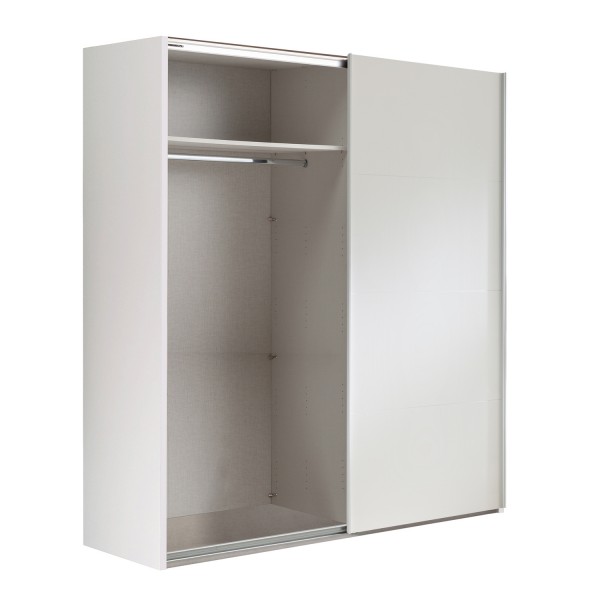 Vista diagonale con anta aperta Armadio in legno struttura Bianco con 2 ante scorrevoli Bianco Opaco modello Sliding Totò Piccinni