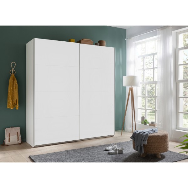 Vista ambientata Armadio design in legno struttura Bianco con 2 ante scorrevoli Bianco Opaco modello Sliding Totò Piccinni