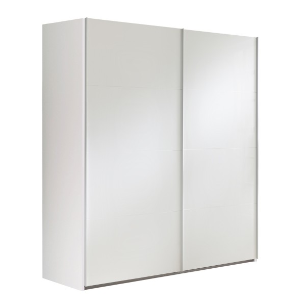 Vista diagonale con ante chiuse Armadio moderno in legno struttura Bianco con 2 ante scorrevoli Bianco Opaco modello Sliding Totò Piccinni
