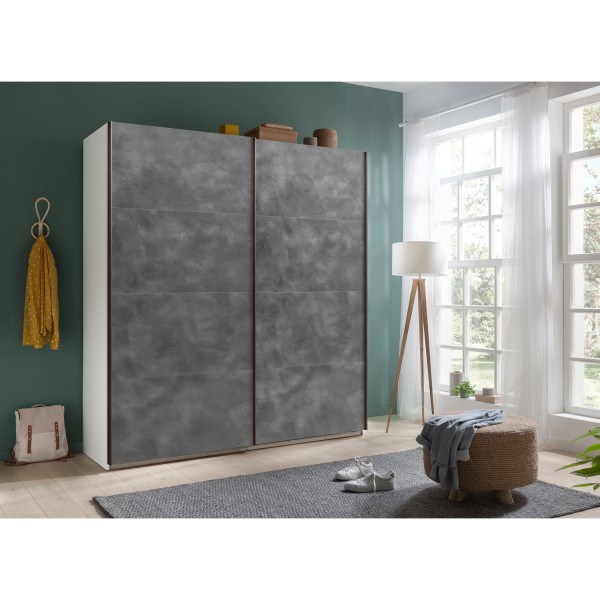 Vista ambientata Armadio guardaroba design  in legno struttura Bianco con due ante scorrevoli, Grigio Cemento modello Sliding Totò Piccinni