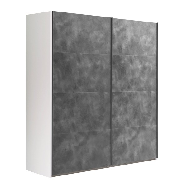 Vista diagonale Armadio in legno struttura Bianco con due ante scorrevoli, Grigio Cemento modello Sliding Totò Piccinni