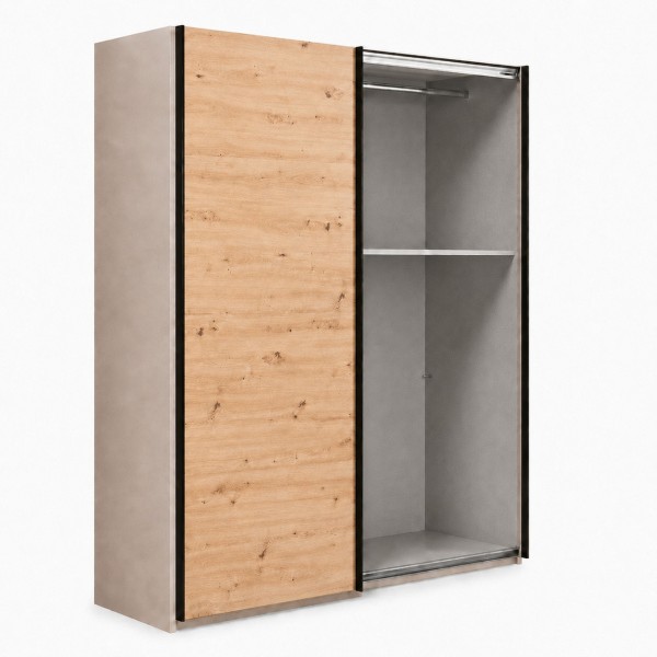 Vista diagonale con anta aperta Armadio ante scorrevoli in legno struttura Cashmere con 2 ante scorrevoli rovere artisan modello Sliding Totò Piccinni