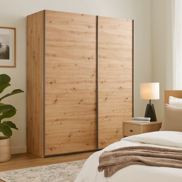 Vista ambientata Armadio in legno struttura Rovere Artisan con due ante scorrevoli Rovere Artisan modello Sliding Totò Piccinni