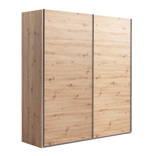 Vista diagonale Armadio in legno struttura Rovere Artisan con due ante scorrevoli Rovere Artisan modello Sliding Totò Piccinni