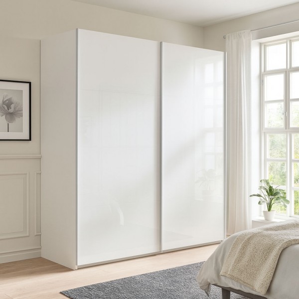 Vista ambientata Armadio in legno struttura Bianco con due ante scorrevoli, 1 Bianco Lucido modello Sliding Totò Piccinni