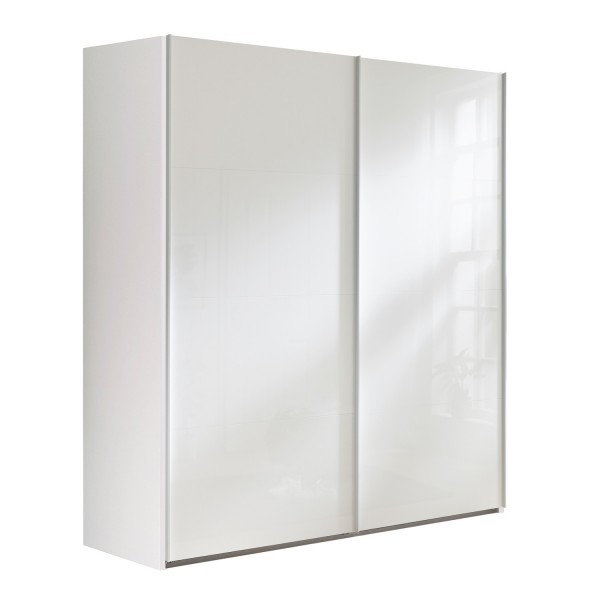 Vista diagonale Armadio in legno struttura Bianco con due ante scorrevoli, 1 Bianco Lucido modello Sliding Totò Piccinni