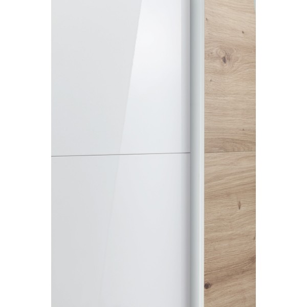Dettaglio Armadio ante scorrevoli in legno struttura Rovere Artisan con due ante scorrevoli, 1 Rovere Artisan e 1 Bianco Lucido modello Sliding Totò Piccinni