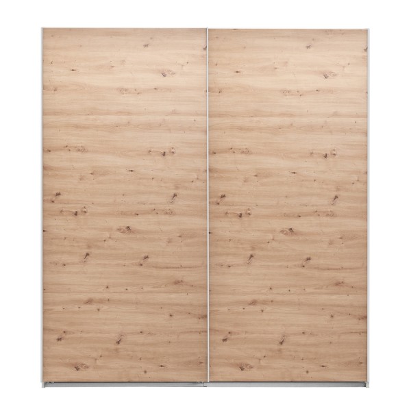 Vista frontale Armadio camera da letto in legno struttura Bianco con due ante scorrevoli, Rovere Artisan modello Sliding Totò Piccinni