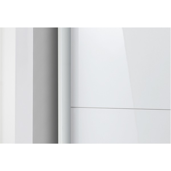 Dettaglio  Armadio classico in legno struttura Bianco con due ante scorrevoli, 1 Bianco Lucido e 1 Rovere Artisan modello Sliding Totò Piccinni
