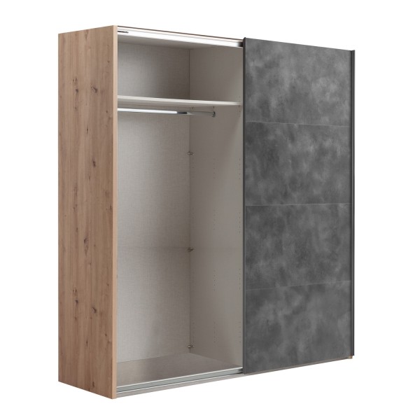 Vista diagonale con 1 anta aperta Armadio da ingresso  in legno struttura Rovere Artisan con due ante scorrevoli, Grigio Cemento modello Sliding Totò Piccinni