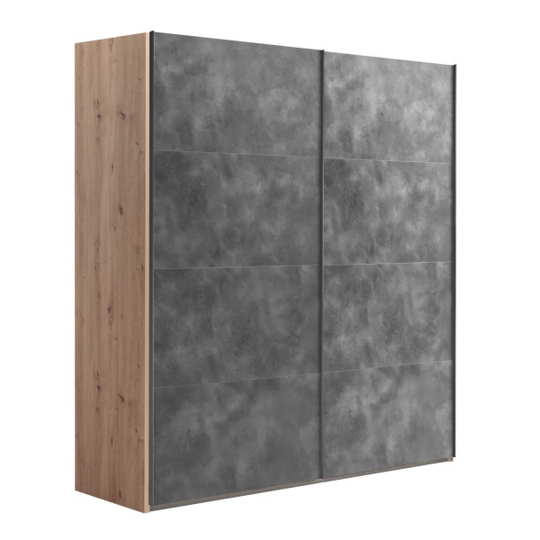 Vista diagonale Armadio in legno struttura Rovere Artisan con due ante scorrevoli, Grigio Cemento modello Sliding Totò Piccinni