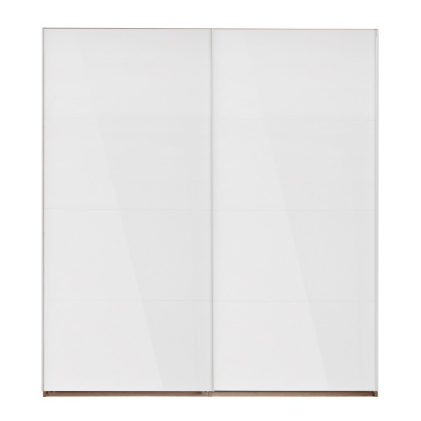 Vista frontale Armadio camera da letto in legno struttura Rovere Artisan con due ante scorrevoli, Bianco Lucido modello Sliding Totò Piccinni