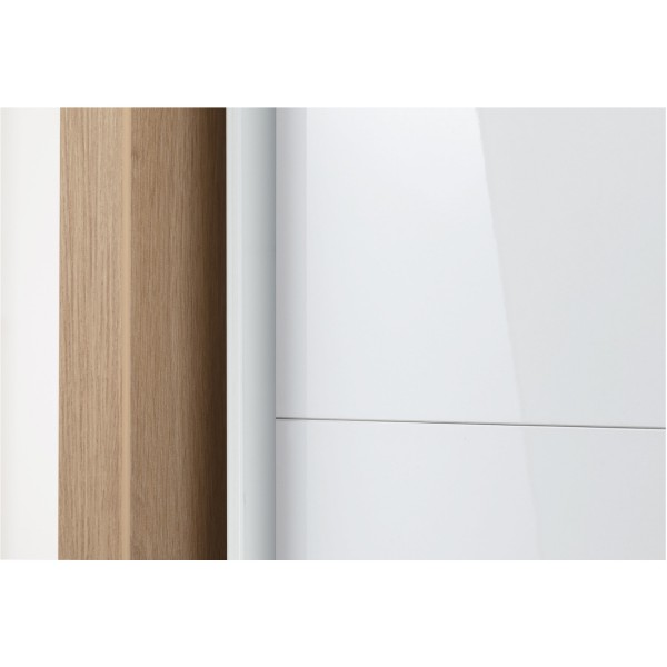Dettaglio  Armadio classico  in legno struttura Rovere Artisan con due ante scorrevoli, Bianco Lucido modello Sliding Totò Piccinni