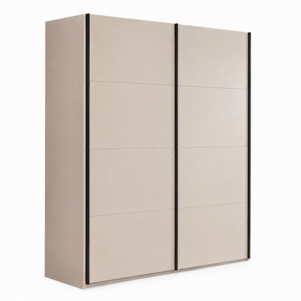 Vista diagonale con ante chiuse Armadio moderno in legno struttura Cashmere con 2 ante scorrevoli cashmere lucido modello Sliding Totò Piccinni
