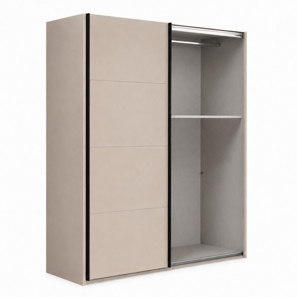 Vista diagonale con anta aperta Armadio ante scorrevoli in legno struttura Cashmere con 2 ante scorrevoli cashmere lucido modello Sliding Totò Piccinni