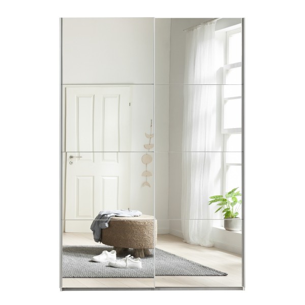 Vista frontale Armadio camera da letto in legno struttura Bianca con due ante scorrevoli a Specchio modello Sliding Totò Piccinni