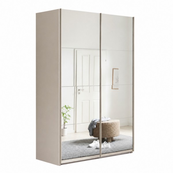 Vista diagonale con ante chiuse Armadio moderno in legno struttura Cashmere con 2 ante scorrevoli a specchio modello Sliding Totò Piccinni