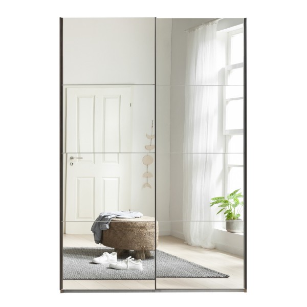 Vista frontale Armadio camera da letto in legno struttura Rovere Artisan con 2 ante scorrevoli a specchio modello Sliding Totò Piccinni