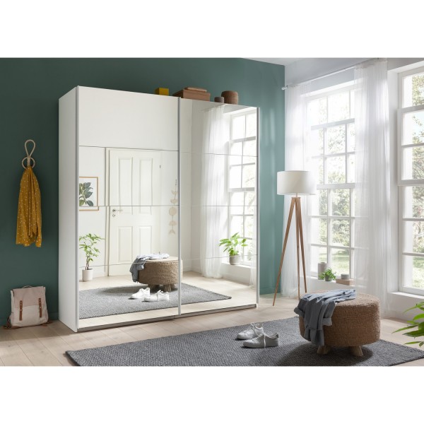 Vista ambientata Armadio design in legno struttura Bianco con 2 ante scorrevoli a specchio modello Sliding Totò Piccinni