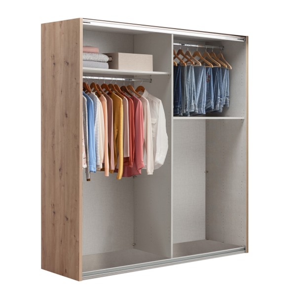 Vista diagonale senza ante Armadio in legno struttura Rovere Artisan con 2 ante scorrevoli a specchio modello Sliding Totò Piccinni