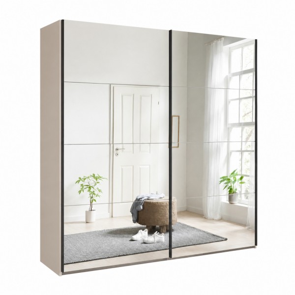 Vista diagonale con ante chiuse Armadio moderno in legno struttura Cashmere con 2 ante scorrevoli a specchio modello Sliding Totò Piccinni
