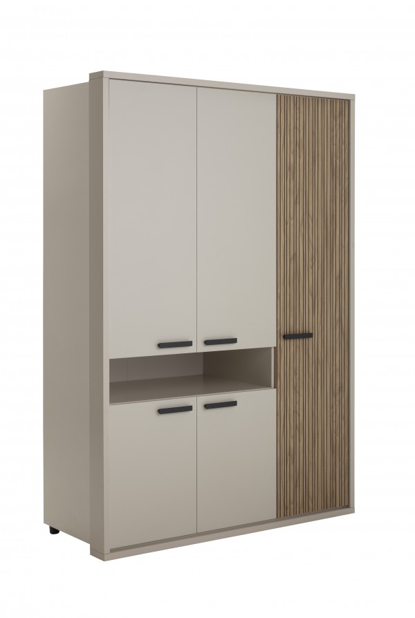 Vista diagonale Armadio guardaroba in legno colore "Cannettato/Cashmere" con 5 ante e 1 vano modello Zefiro Totò Piccinni