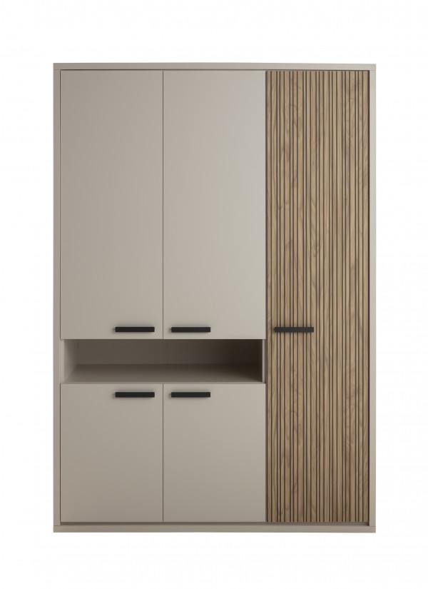 Vista frontale Armadio moderno  in legno colore "Cannettato/Cashmere" con 5 ante e 1 vano modello Zefiro Totò Piccinni