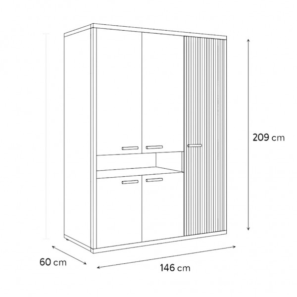 Specifica dimensioni Armadio guardaroba in legno colore "Cannettato/Cashmere" con 5 ante e 1 vano modello Zefiro Totò Piccinni