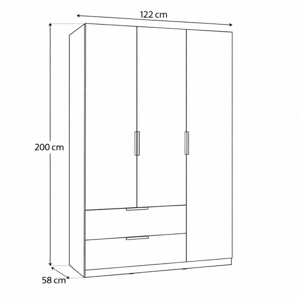 Specifica dimensioni armadio in legno con 3 ante e 2 cassetti colore "cashmere laccato/rovere baysen" modello Aliseo Totò Piccinni