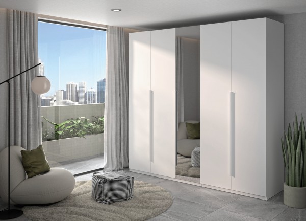 Armadio guardaroba in legno colore "Bianco Artlight" 5 ante battenti con 1 specchio modello Bianca Totò Piccinni
