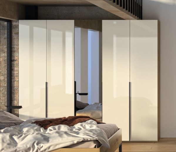 Armadio guardaroba in legno colore "Rovere Artisan/Grigio Laccato Lucido" con 5 ante e specchio modello Eden Totò Piccinni
