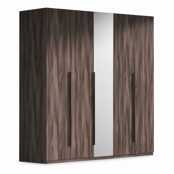 Armadio in legno 5 ante, con 1 anta a specchio colore "olmo jarez/grigio laccato" 230x63x222.6H modello Alma Totò Piccinni