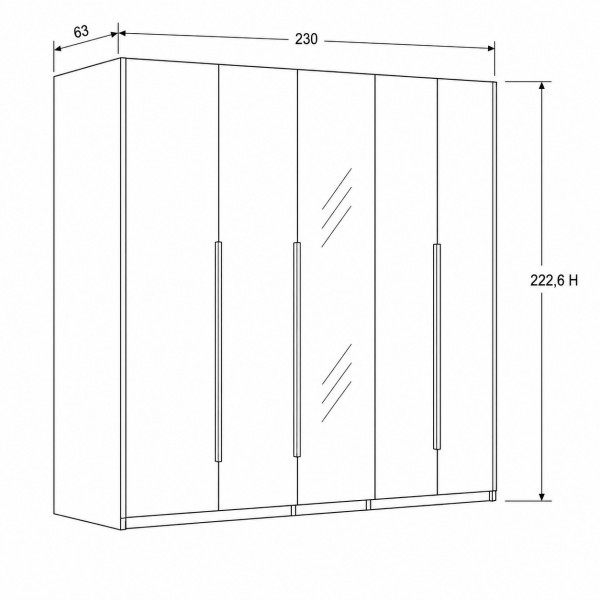 Specifica dimensioni Armadio in legno 5 ante, con 1 anta a specchio colore "olmo jarez/grigio laccato" 230x63x222.6H modello Alma Totò Piccinni
