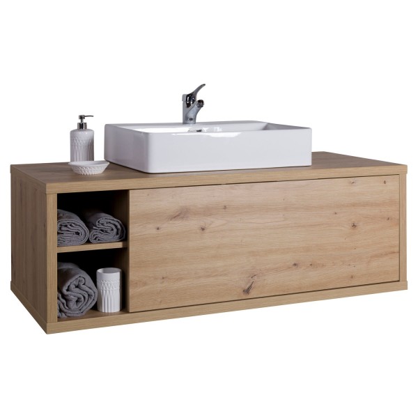 Base Lavabo con lavandino in legno con 1 cassetto e 2 vani colore "rovere artisan" modello Nexus Totò Piccinni