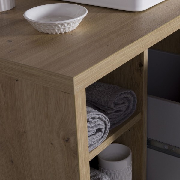 Dettaglio Base Lavabo con lavandino in legno con 1 cassetto e 2 vani colore "rovere artisan" modello Nexus Totò Piccinni