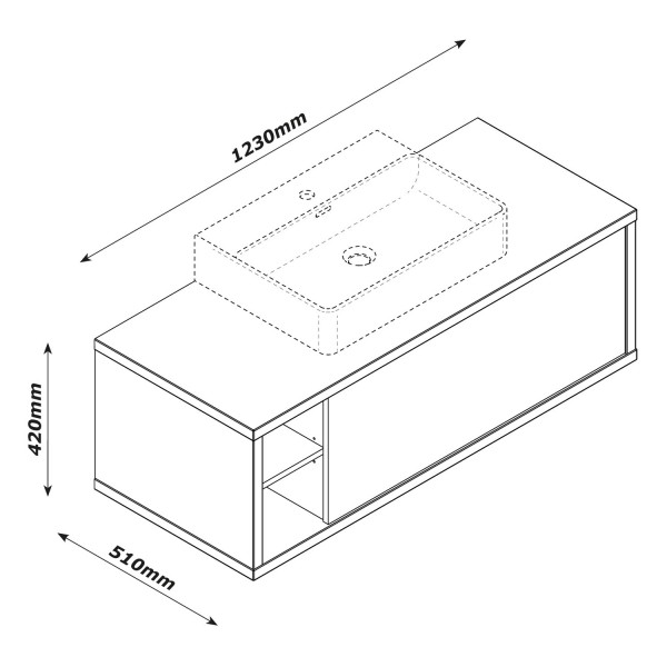 Specifica dimensioni Base Lavabo con lavandino in legno con 1 cassetto e 2 vani colore "rovere artisan" modello Nexus Totò Piccinni