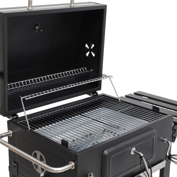 Dettaglio BBQ Barbecue a carbonella con brace regolabile e ruote modello Diablo New Totò Piccinni