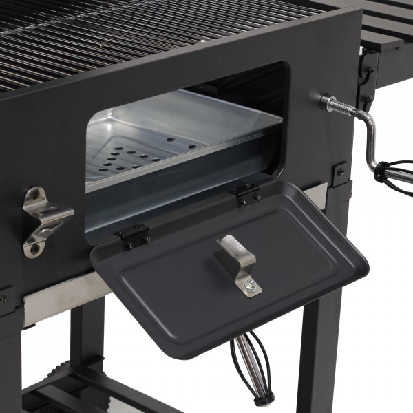 Dettaglio BBQ Barbecue a carbonella con brace regolabile e ruote modello Diablo New Totò Piccinni