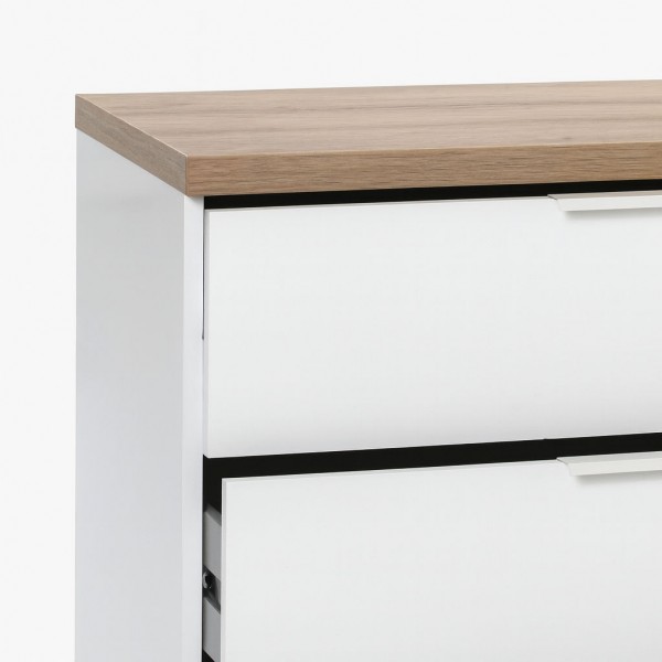 Dettaglio Mobile contenitore in legno colore "Bianco Laccato/Rovere Riviera" con 4 cassetti e 1 anta modello Orbis Totò Piccinni