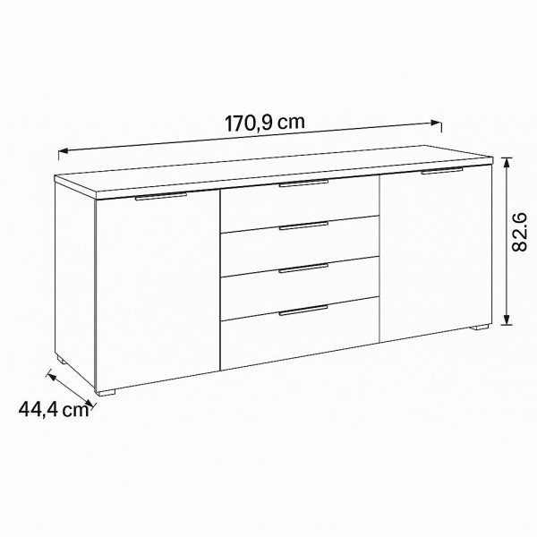 Specifica dimensioni Mobile contenitore con ante in legno colore "Bianco Laccato/Rovere Miele" con 4 cassetti e 2 ante modello Orbis Totò Piccinni