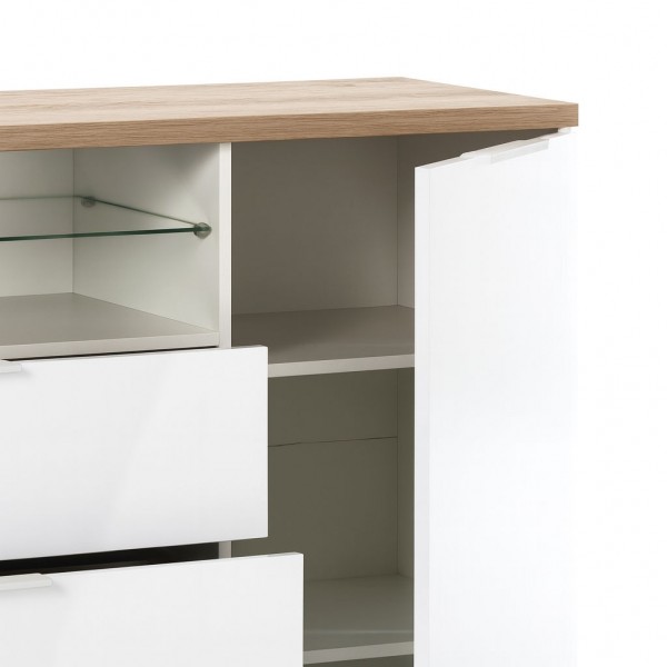 Dettaglio Mobile contenitore in legno colore "Bianco Laccato/Rovere Riviera" 3 cassetti 2 ante e 1 vano modello Orbis Totò Piccinni