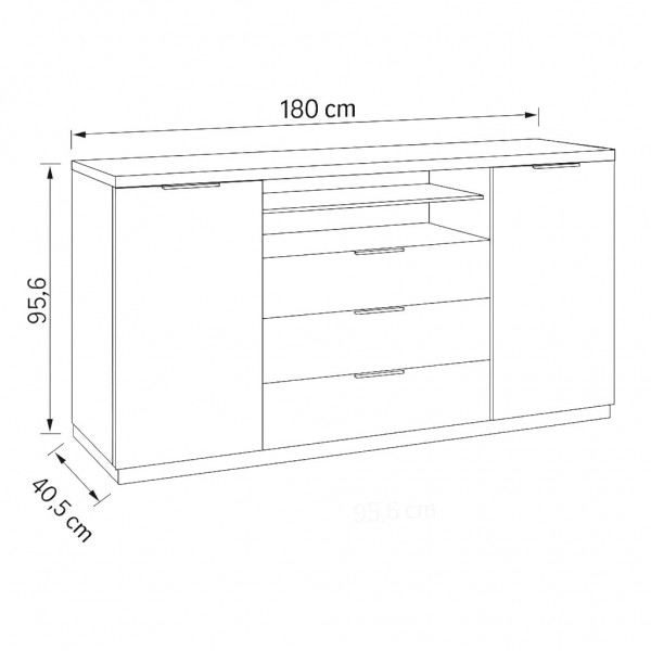Specifica dimensioni Mobile contenitore in legno colore "Bianco Laccato/Rovere Riviera" 3 cassetti 2 ante e 1 vano modello Orbis Totò Piccinni